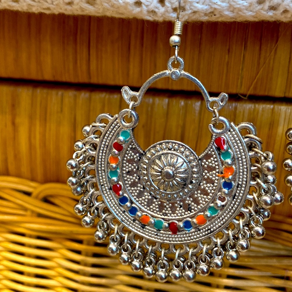 SOLD YEY !! Handmade Afghan Ethnic Bali Earrings, Tribal Kuchi Afghan Hoop - Picture 7 of 7